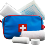 first aid kit with bandages and lint dressing