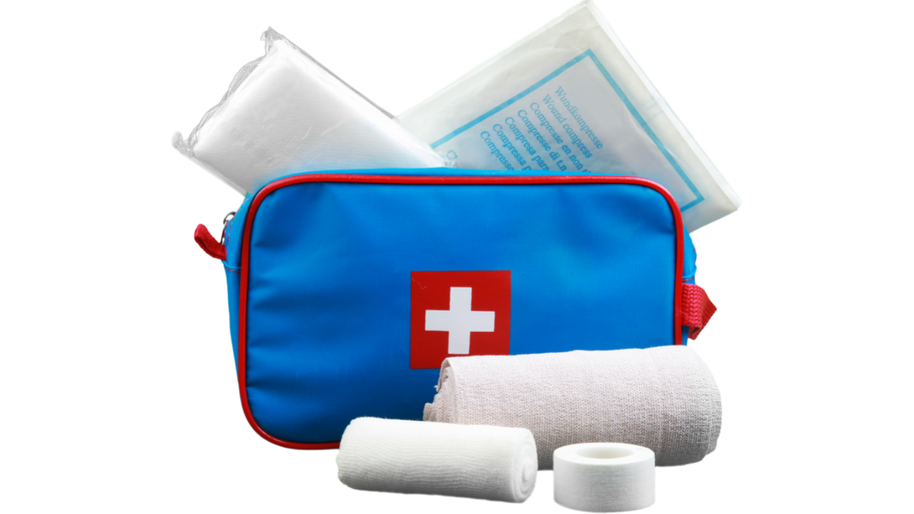 first aid kit with bandages and lint dressing